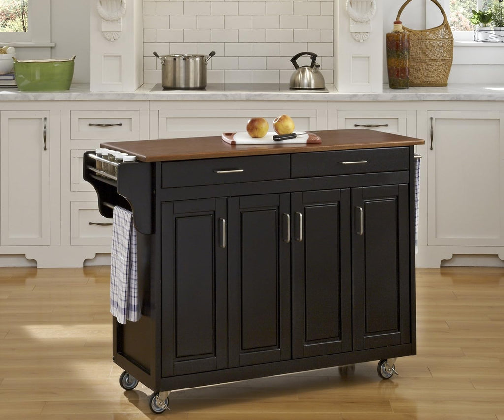 Black Finish Four Door Kitchen Cart with Stainless Steel Top V88852