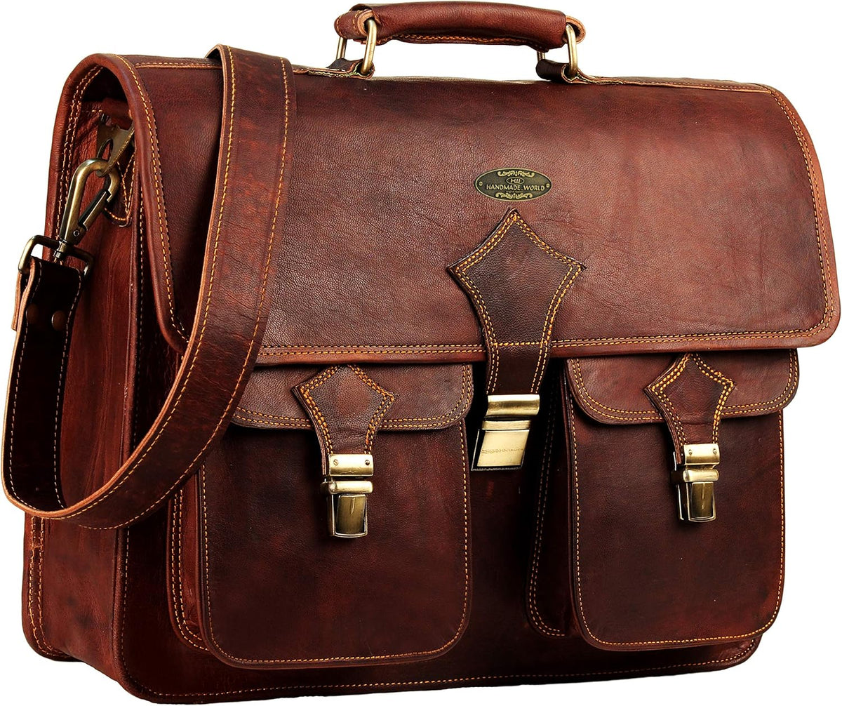 Vintage Full Grain Leather Laptop Messenger Bag 18 inches X506