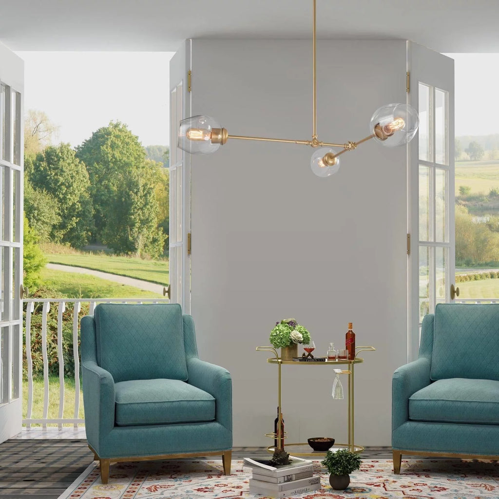 Mid-Century Modern 3-Light Gold Clear Glass Chandelier A23143