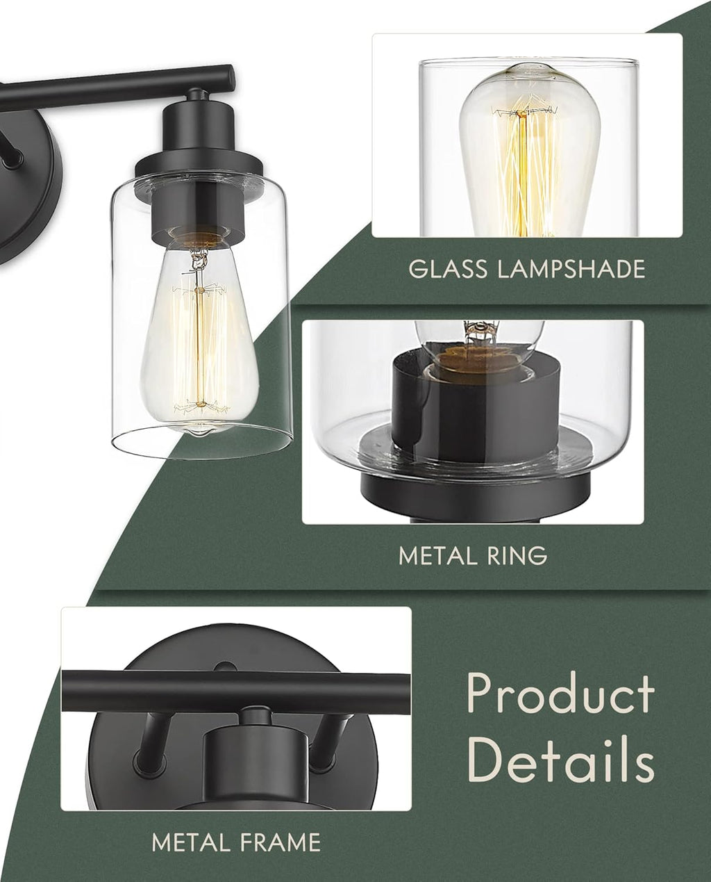 2-Light Matte Black Vanity Light with Clear Glass Lampshade L263023