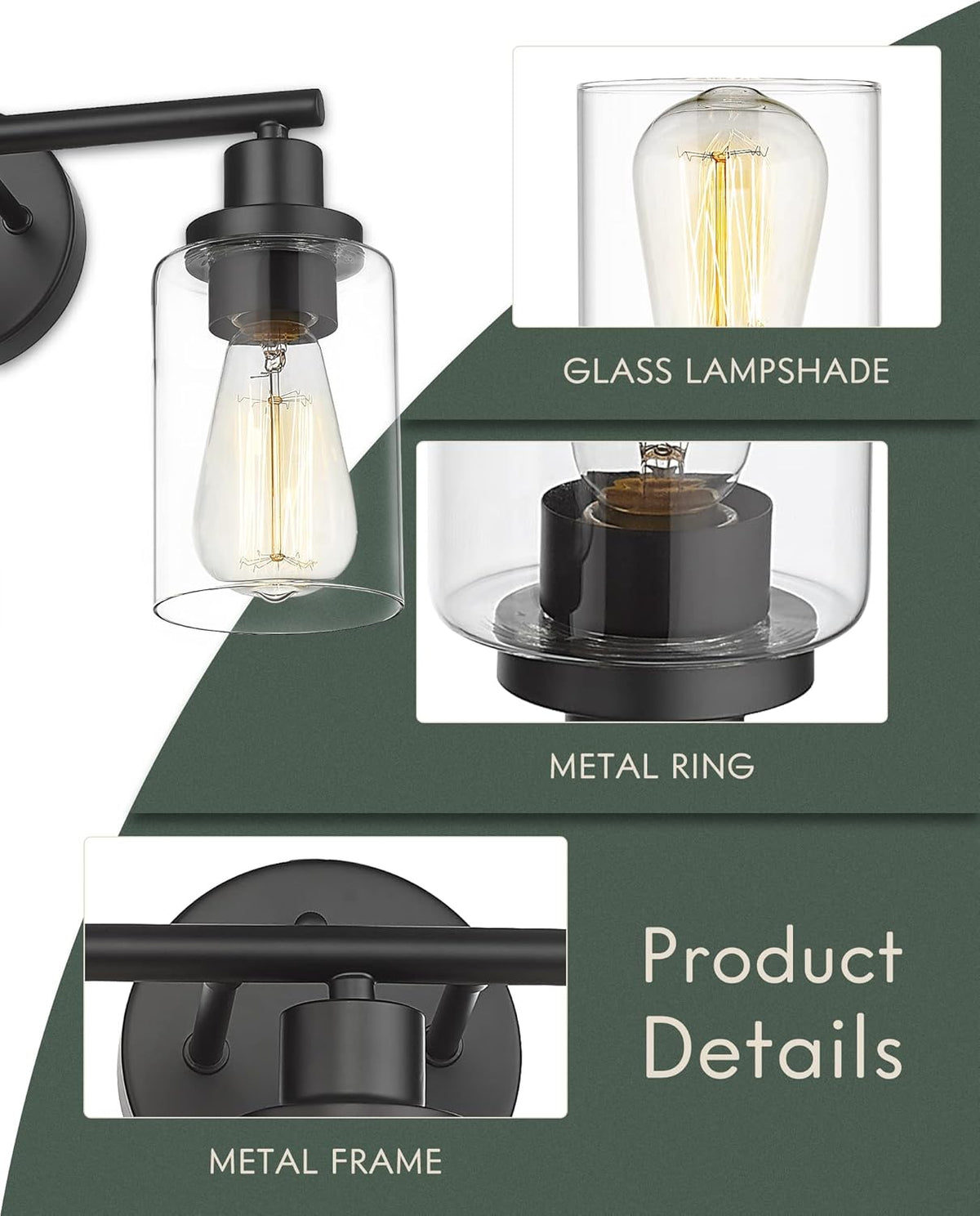 2-Light Matte Black Vanity Light with Clear Glass Lampshade L263023