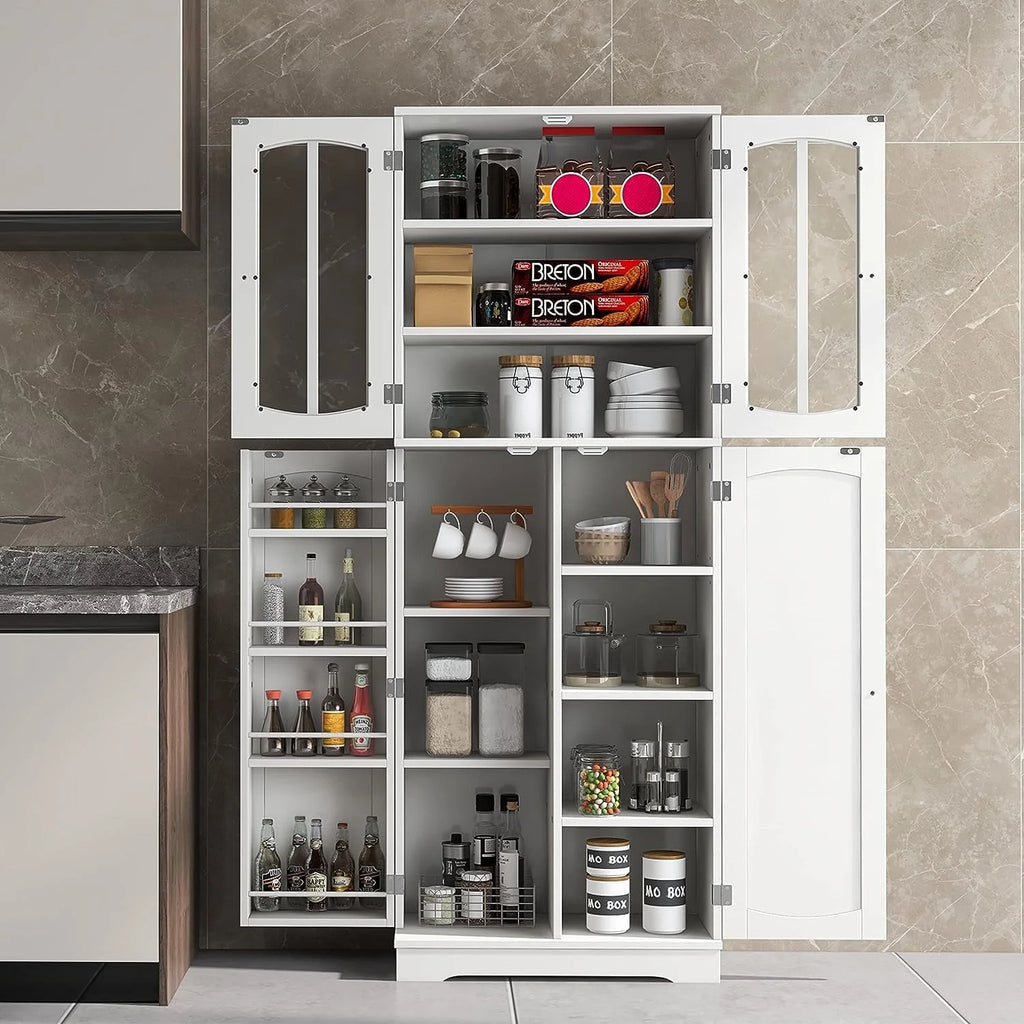White Wood Kitchen Pantry Storage Cabinet with Doors and Shelves A2523