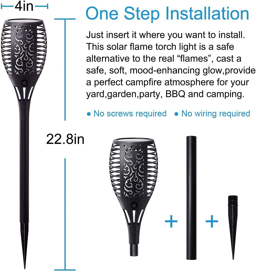 Solar Torch Light with Flickering Flame, 8 Pack Outdoor Waterproof D3577