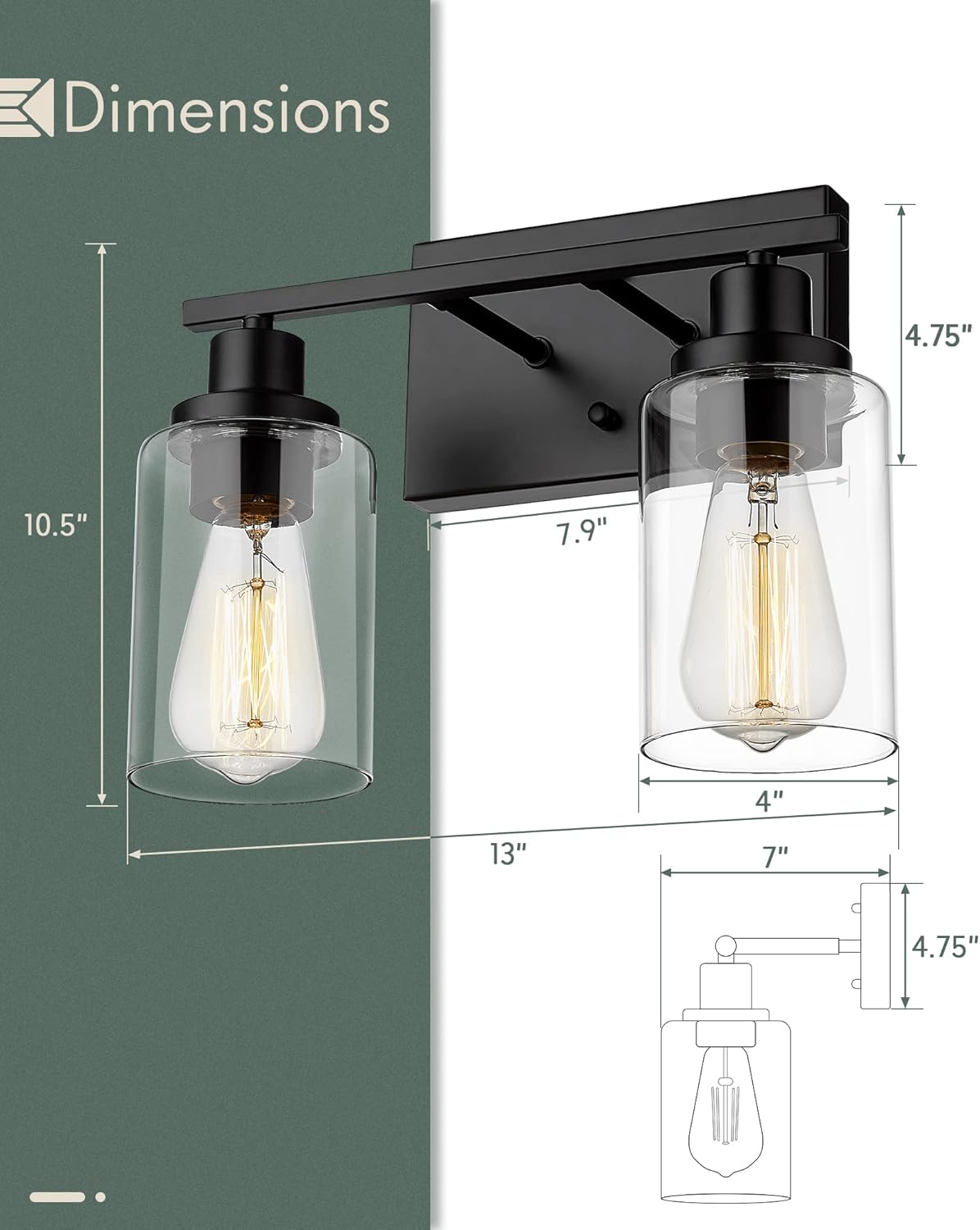 2-Light Matte Black Vanity Light with Clear Glass Lampshade L263023
