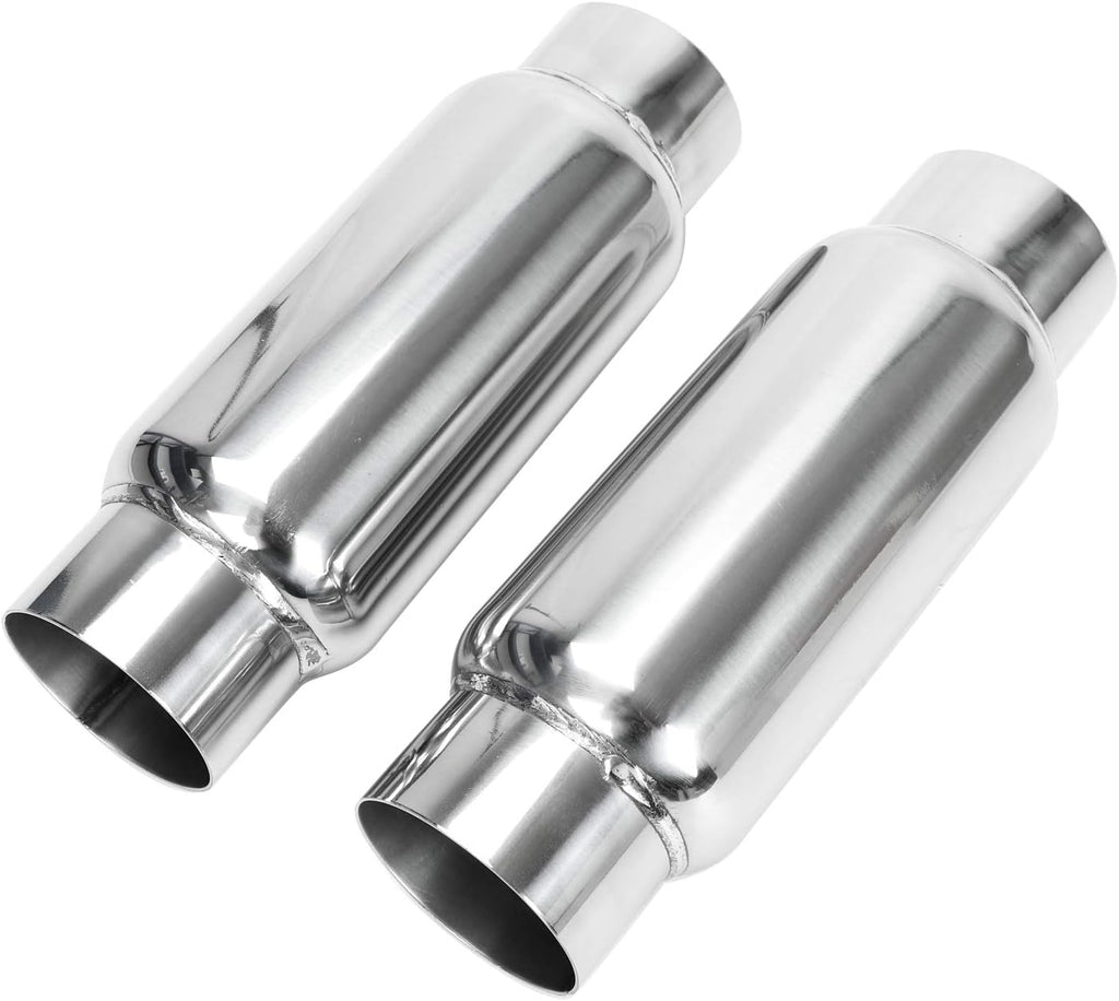 2.5 Inch Inlet 2.5 Inch Outlet Stainless Steel Weld-on Exhaust Muffler, Pair, 12 Overall Length U5682