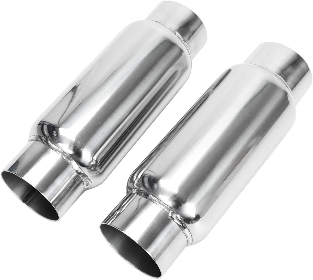 2.5 Inch Inlet 2.5 Inch Outlet Stainless Steel Weld-on Exhaust Muffler, Pair, 12 Overall Length U5682