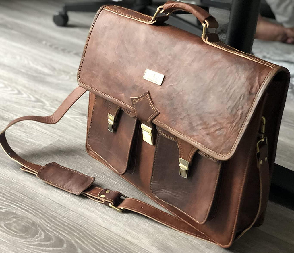 Vintage Full Grain Leather Laptop Messenger Bag 18 inches X506