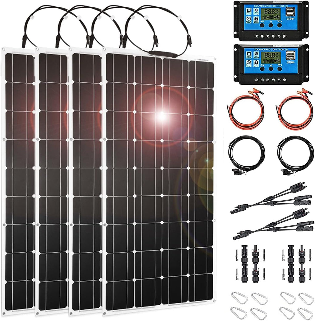 2pcs 200W Semi-Flexible Monocrystalline Solar Panel Kit 12V 400W Q8590