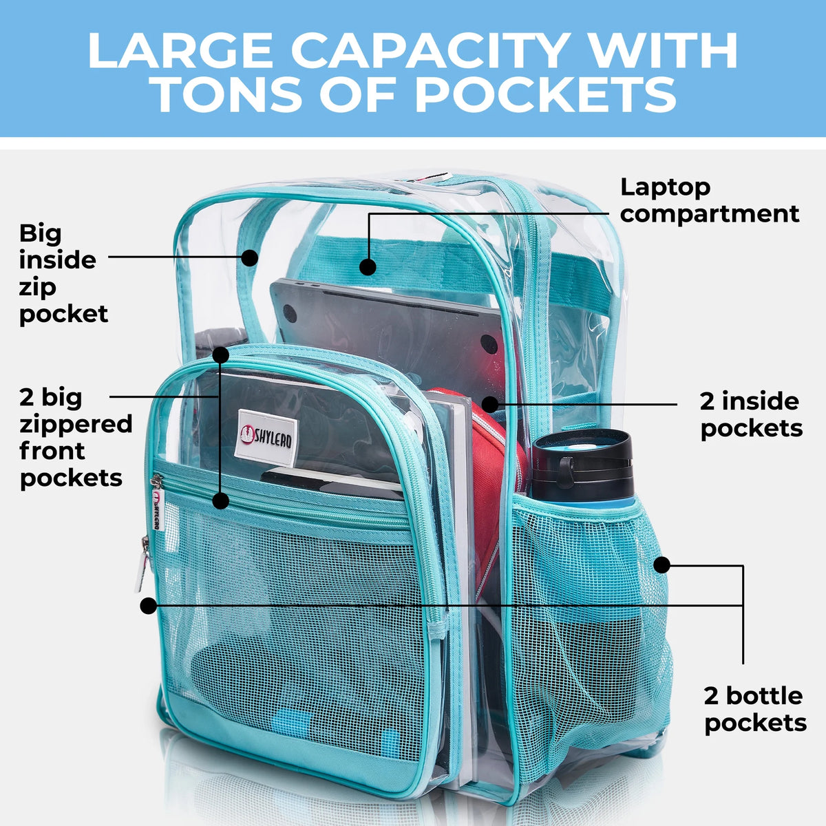 Transparent PVC Clear Backpack XL (32 L) with TSA Lock J522