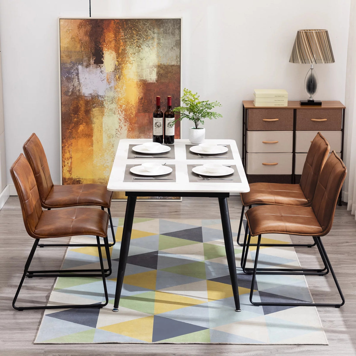 Brown Faux Leather Dining Chairs Set of 2 with Metal Legs A425503