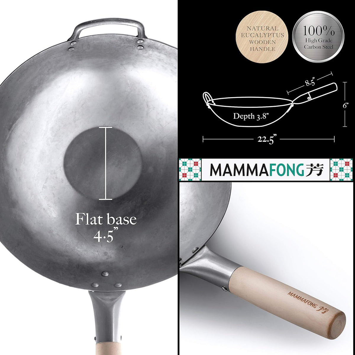 Flat Bottom Carbon Steel Wok Pan 14 Pack of 2 E601