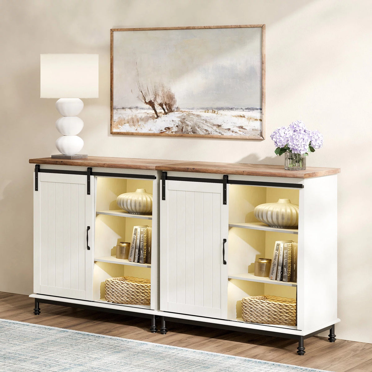 70" Farmhouse TV Stand with Sliding Barn Door B515768