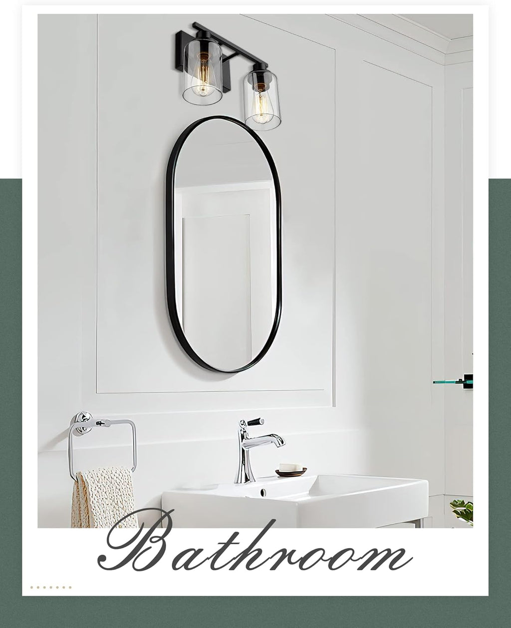 2-Light Matte Black Vanity Light with Clear Glass Lampshade L263023