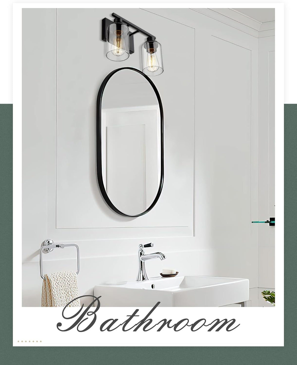 2-Light Matte Black Vanity Light with Clear Glass Lampshade L263023