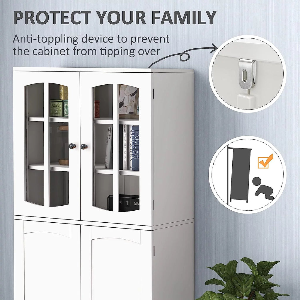 White Wood Kitchen Pantry Storage Cabinet with Doors and Shelves A2523