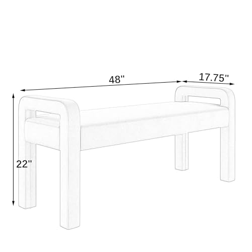 Beige Teddy Velvet Armrest Bench with Dark Brown Wooden Legs R1780
