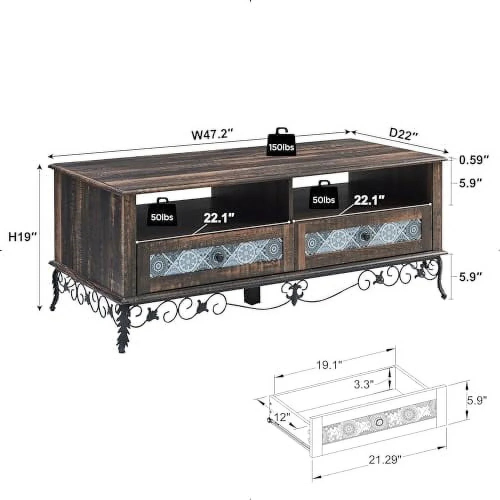 48" Dark Brown Coffee Table with Sliding Drawers N4075