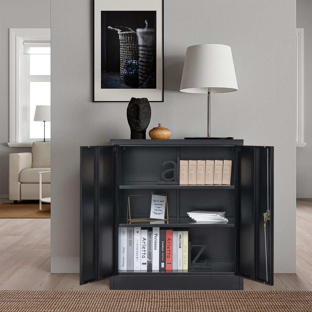 Metal Storage Cabinet with 2 Shelves and 2 Doors, Steel Locking Cabinet, 36.2 H x 31.5 W x 15.7 D (Black) M4018