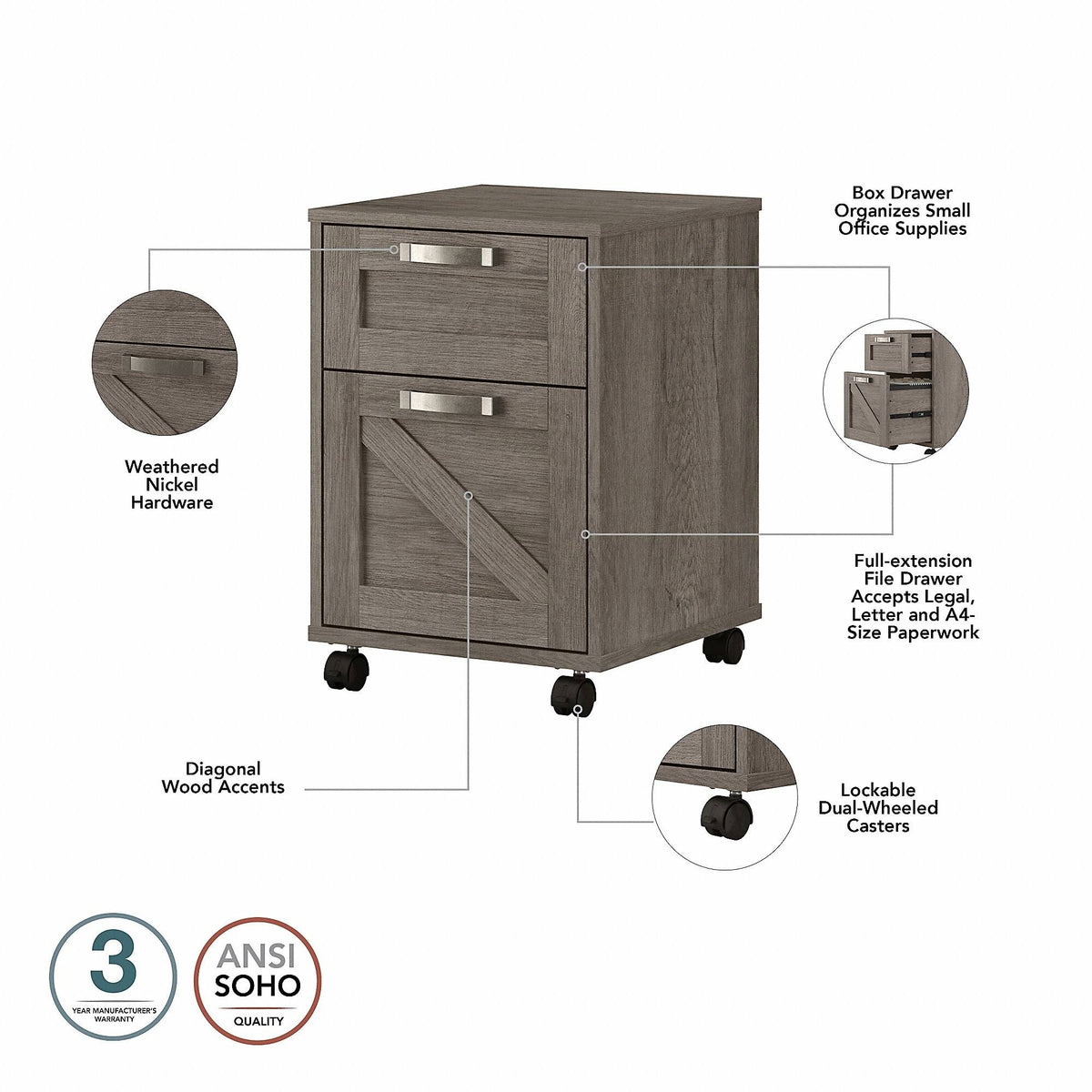 2 Drawer Mobile File Cabinet W1281