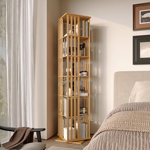 Walnut 6 Tier Bamboo Rotating Bookshelf M2504