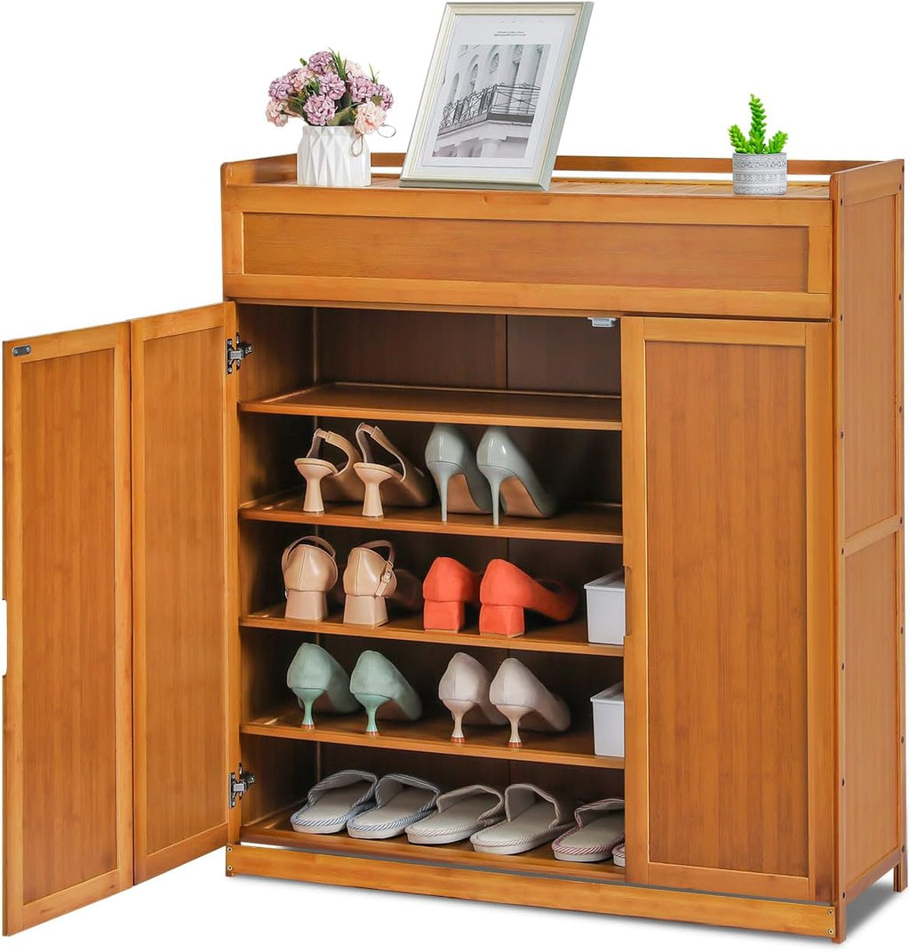 Bamboo 6 Tier Freestanding Shoe Cabinet with Doors (Brown) R770