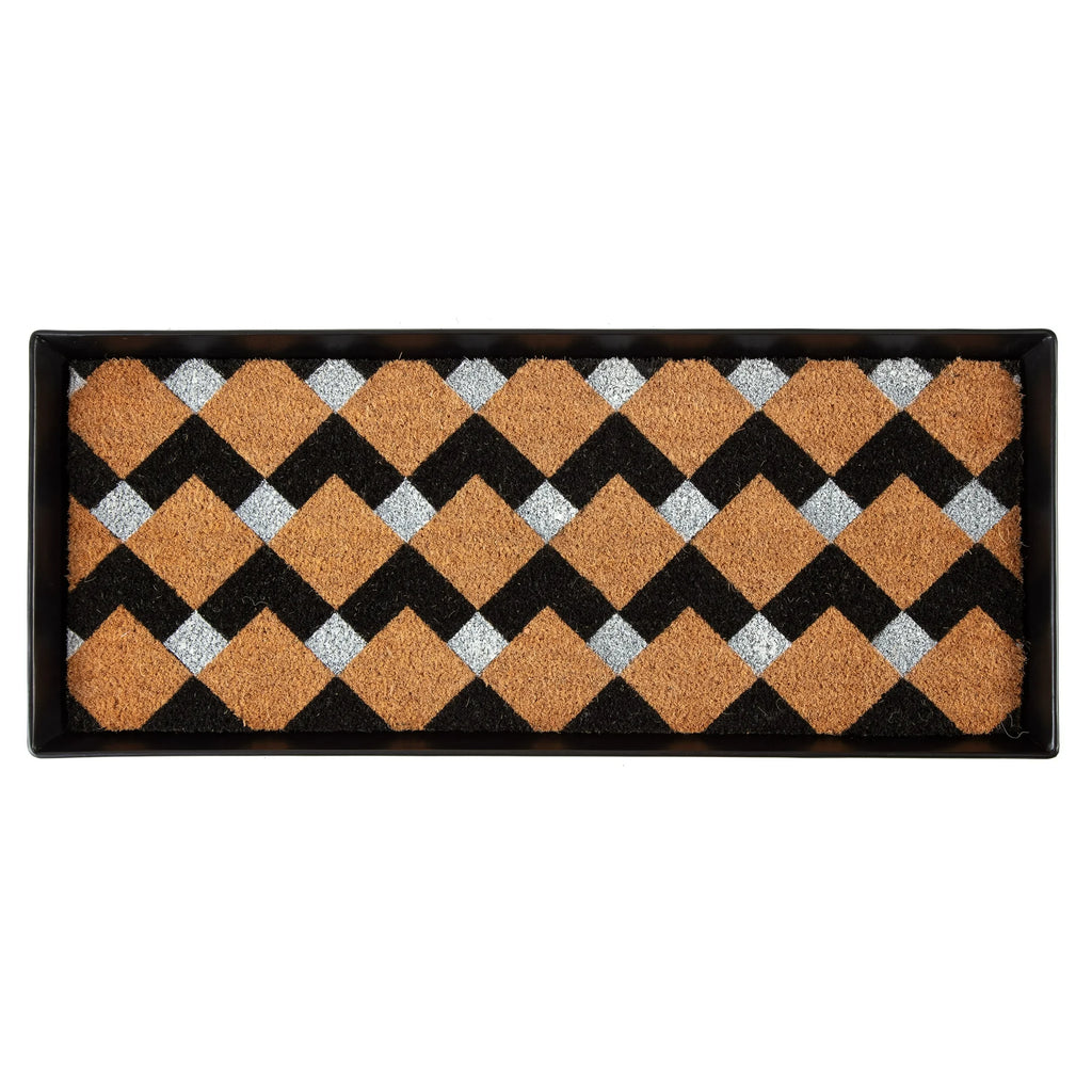 Black Metal Boot Tray with Coir Insert N5098