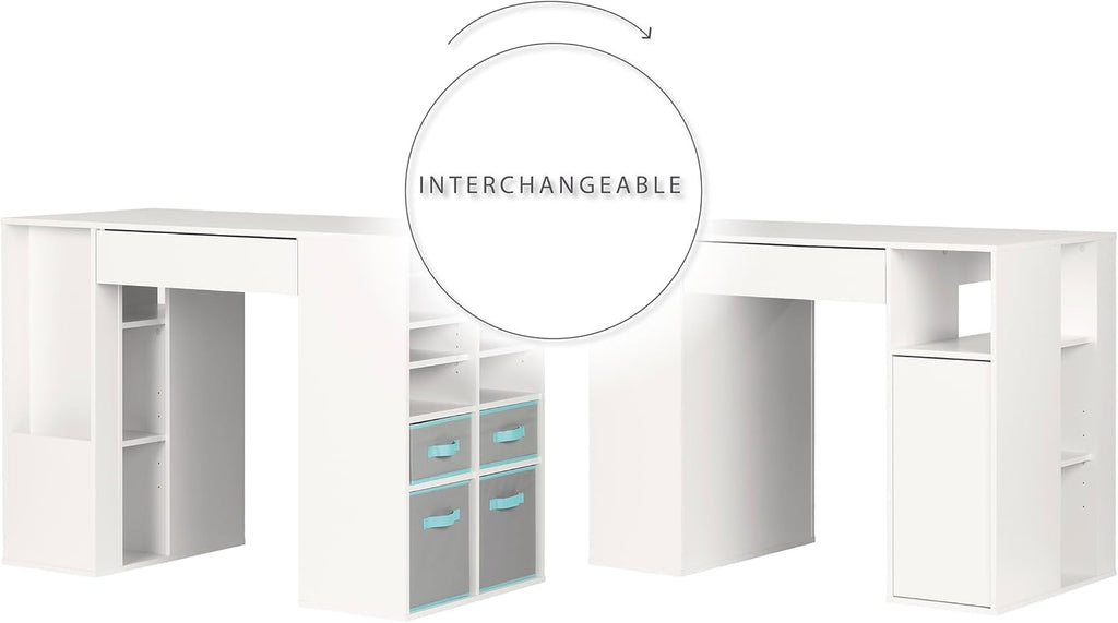 Pure White Counter-Height Craft Table with 4 baskets Q293