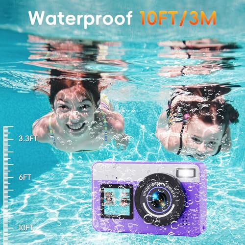 10 FT Waterproof Floating Camera with 32GB Card, Dual Screen Selfie Camera, 48MP 18X Autofocus Compact Digital Camera S28031