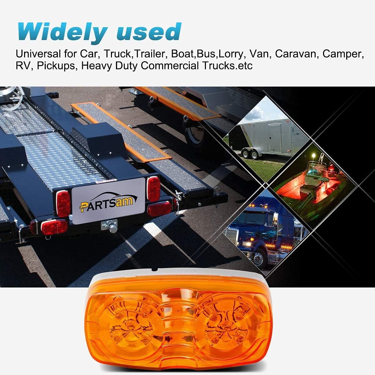 12V LED RV Camper Trailer Tail Light Kit with Amber Side Marker Clearance Lights and Red Stop Turn Brake Tail Lights U6356