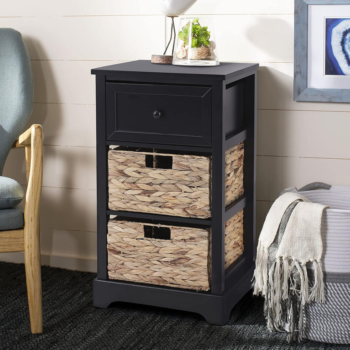 Black Storage Cabinet with 2 Drawers & 4 Removable Baskets Q444478