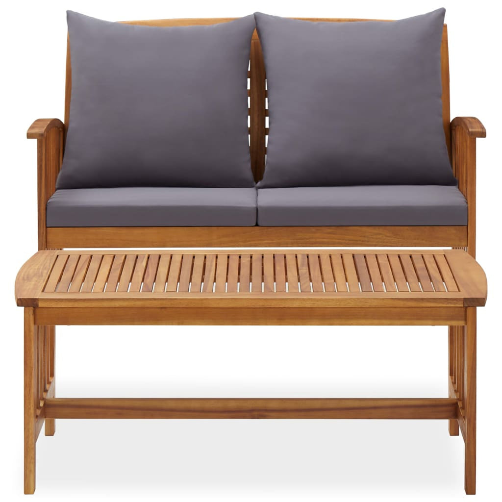 2 Piece Wooden Outdoor Conversation Set with Gray Cushion and Side Table U90117