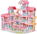 Dollhouse with Furniture Accessories 15 Rooms Pink Pretend Play Doll House Toy Playset M4509