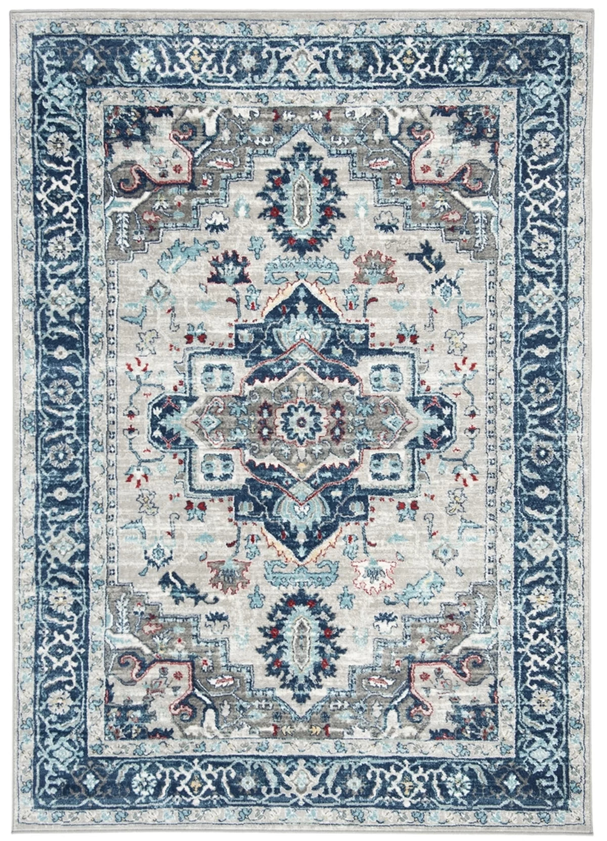 Light Grey Blue Floral Bordered Area Rug K509739