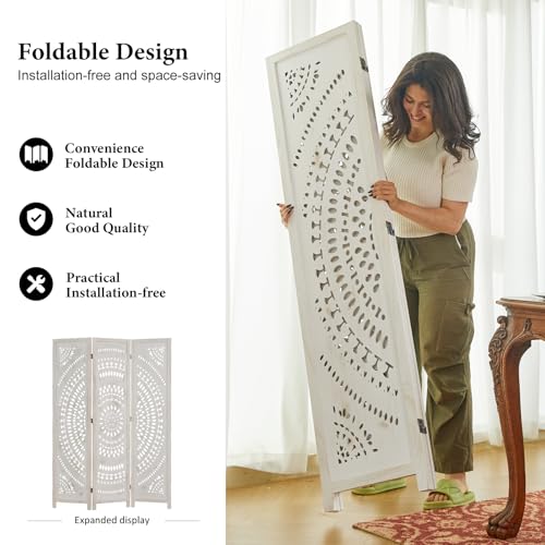 Wood Carved Folding Room Divider Screen 6 Panels D356