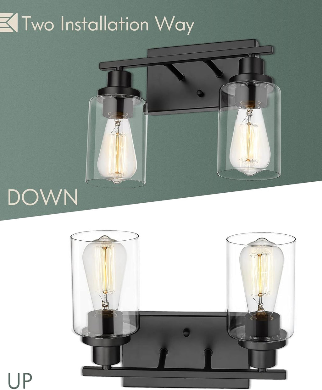 2-Light Matte Black Vanity Light with Clear Glass Lampshade L263023