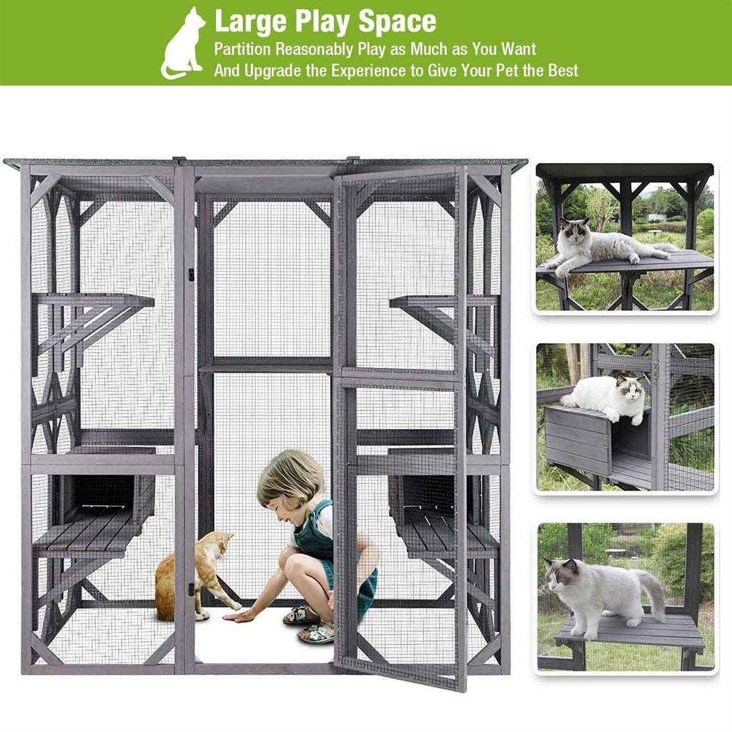 Large Cat House Outdoor Cat Enclosure Indoor Cage Kitty Condo Playpen with Door Z8213