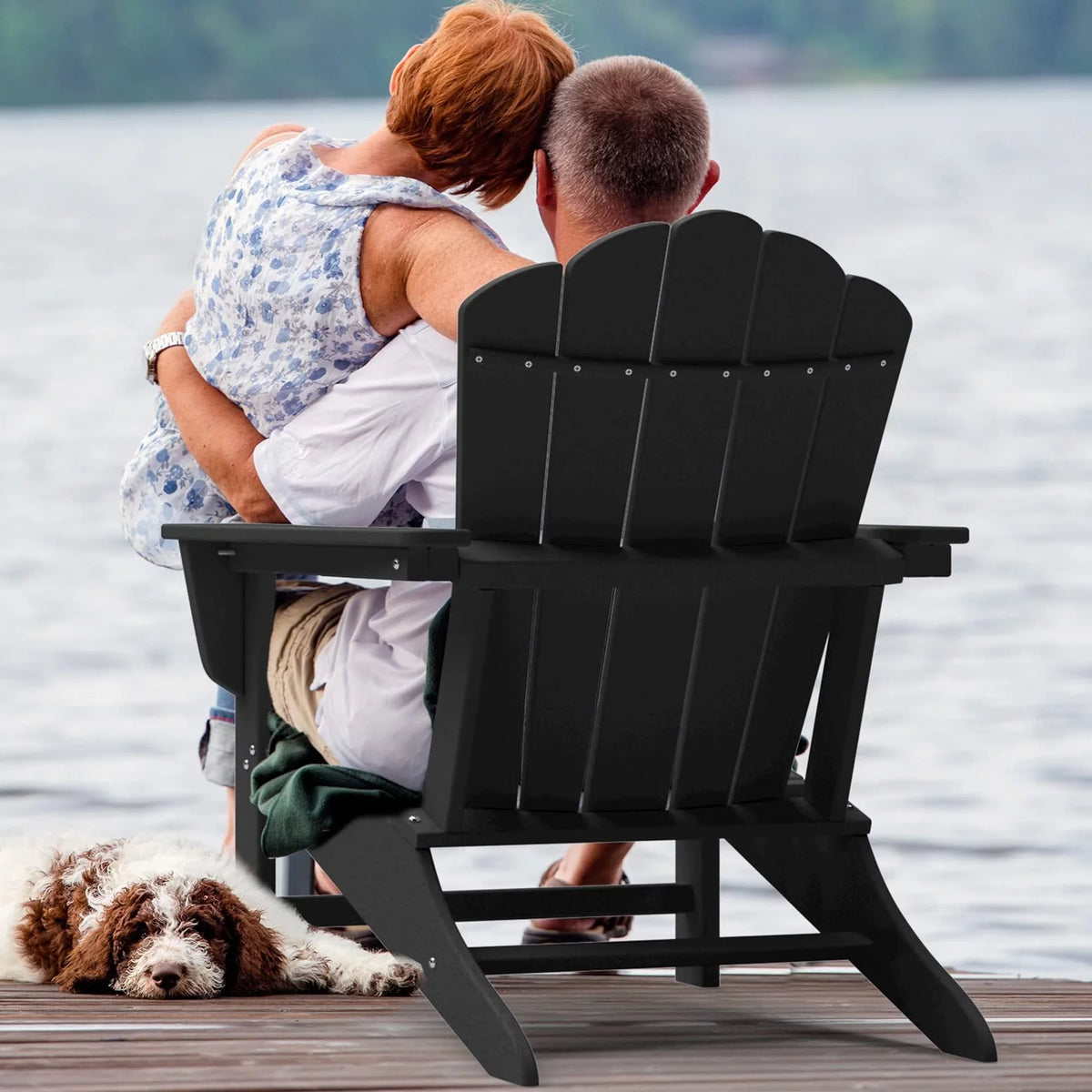 Black HDPE Folding Adirondack Chair Y850396