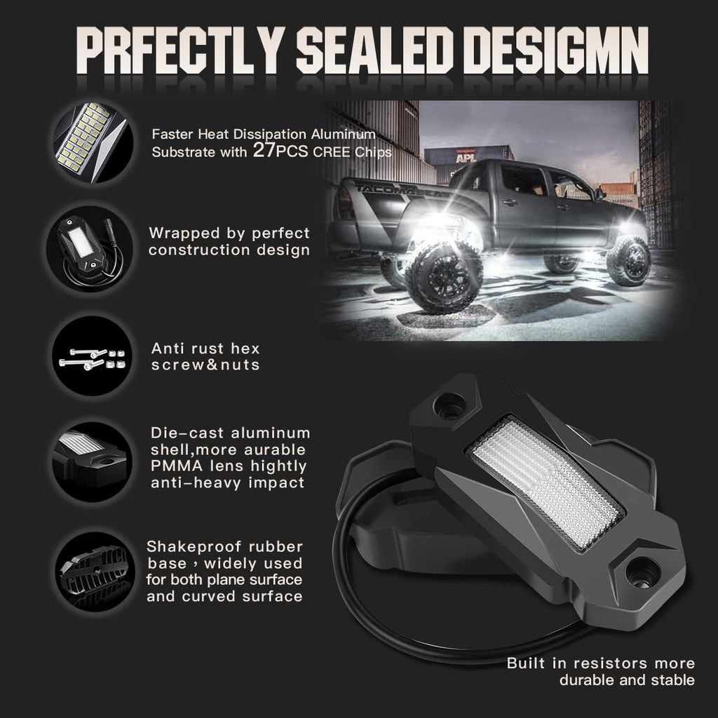 White LED Rock Lights 12PCS Underbody Lights Q380