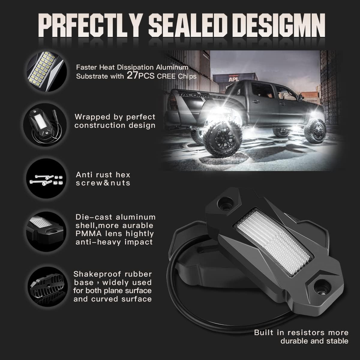 White LED Rock Lights 12PCS Underbody Lights Q380