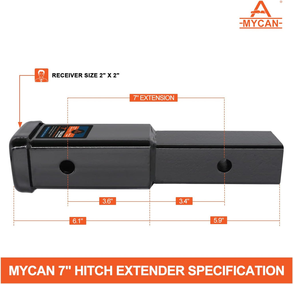 Hitch Extender 7 inch Trailer Extension for 2 inch Receiver Solid Shank 3500 lbs Pack of 2 A9265