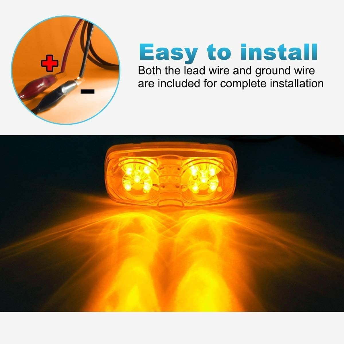12V LED RV Camper Trailer Tail Light Kit with Amber Side Marker Clearance Lights and Red Stop Turn Brake Tail Lights U6356