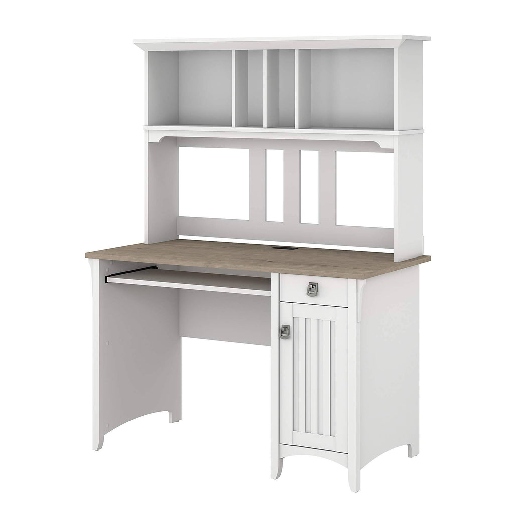 Pure White and Shiplap Gray Small Computer Desk with Hutch D4428