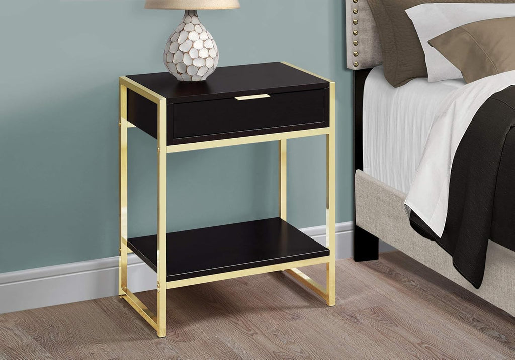 Cappuccino End Table with Gold Metal Base U398955