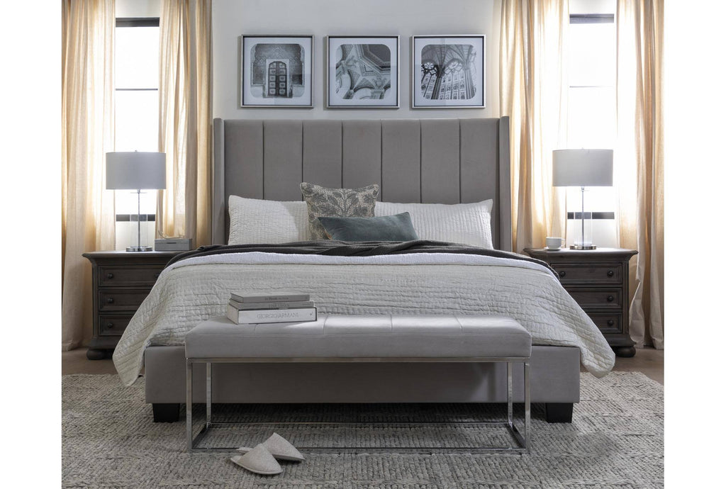 Velvet Upholstered Eastern King Panel Bed F5370