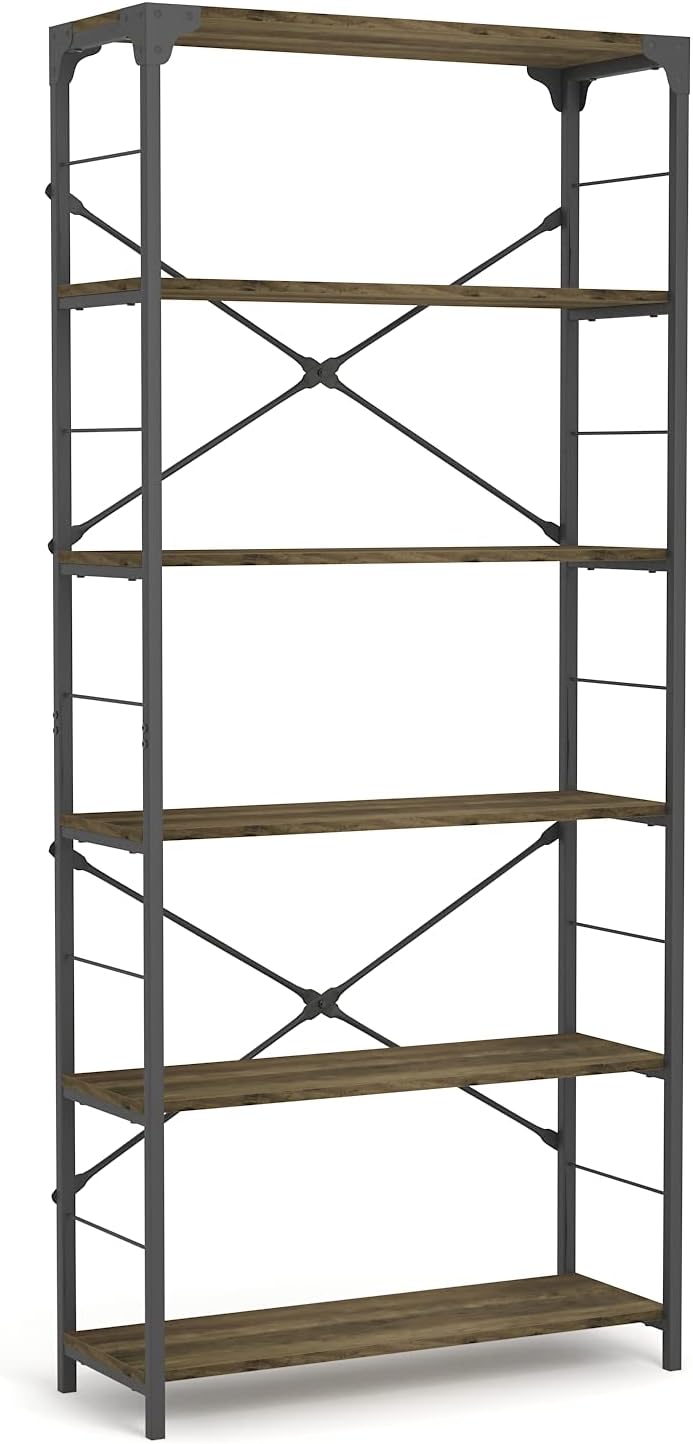 6-Tier Black Tall Open Shelf Bookcase V76681