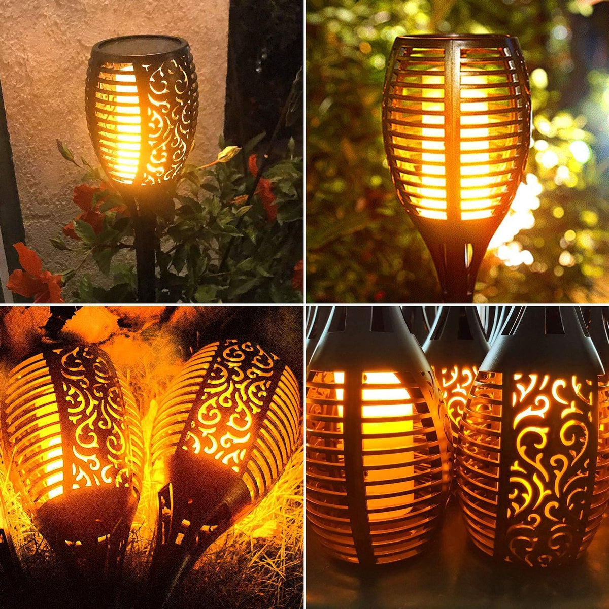 Solar Torch Light with Flickering Flame, 8 Pack Outdoor Waterproof D3577