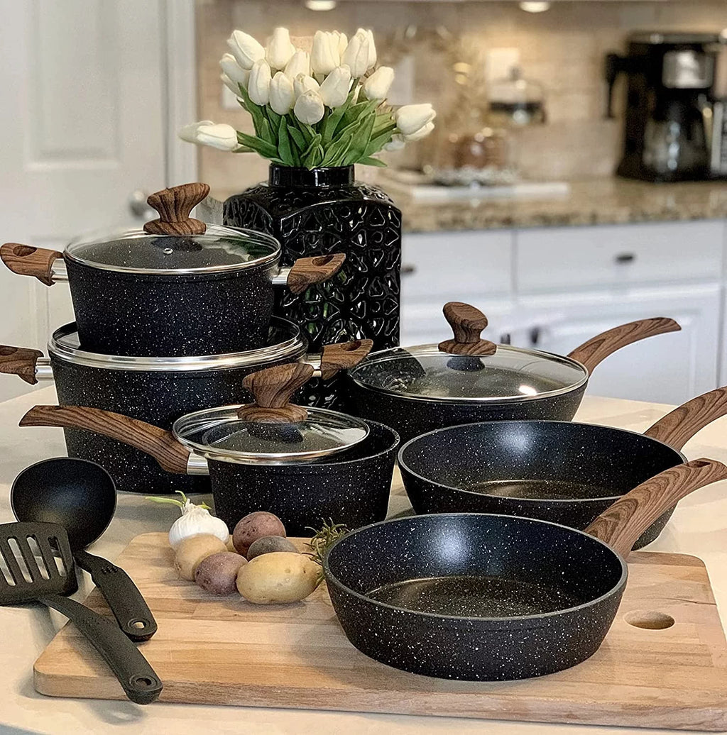 12 Piece Black Nonstick Induction Cookware Set P414