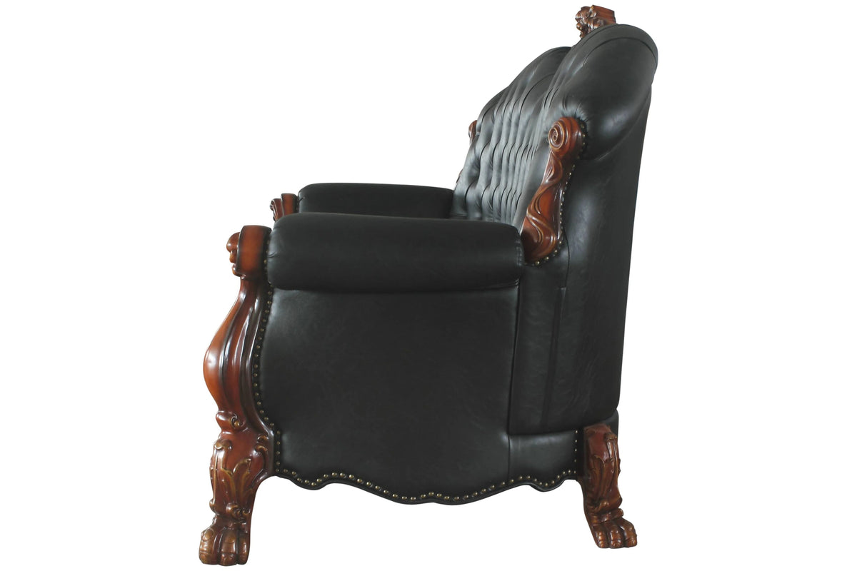 Black Faux Leather Tufted Sofa with 5 Pillows J394