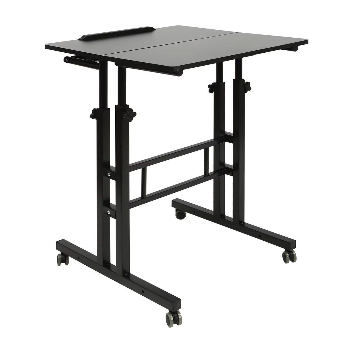 24" Mobile Stand Up Desk Adjustable Height Small Storage Desk with Wheels Black P4669