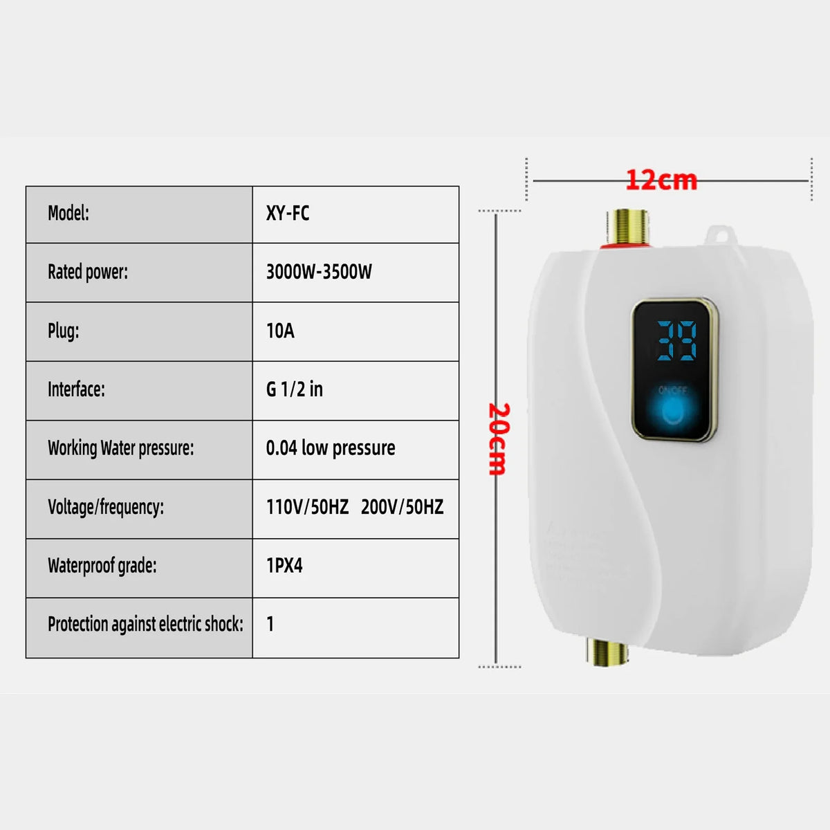 Instant Water Heater 3000W Electric Tankless with LCD Display T5848